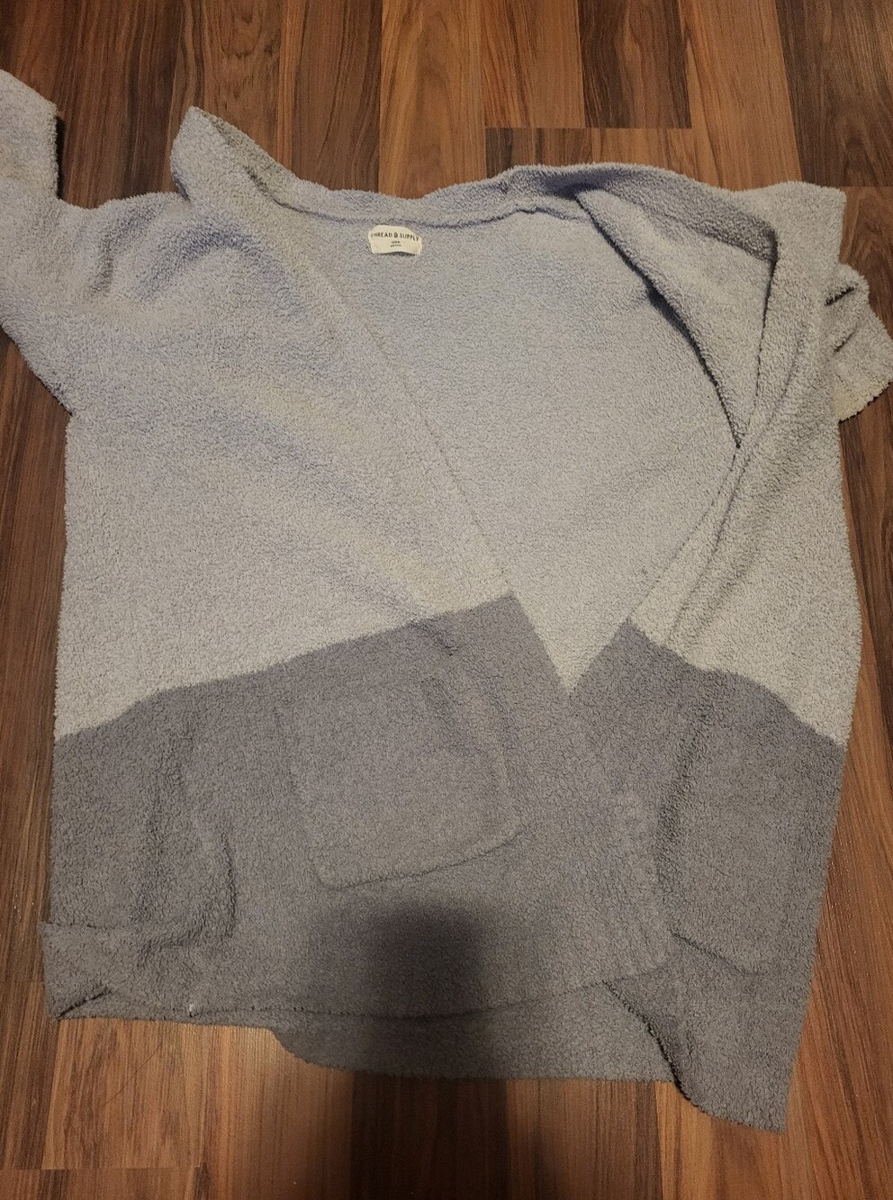 Thread & Supply Open-Front Shawl Cardigan – Light Gray & Charcoal